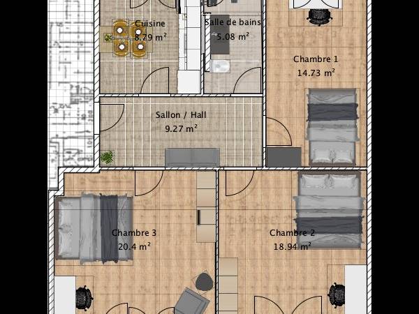 Chambre pour étudiant / Résidence 3 pièces de 85 m², Bulle, Rue de Palud / Photo 4