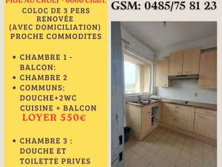Colocation / 6 rooms apartment · 12 m², Charleroi, Rue Pige au Croly