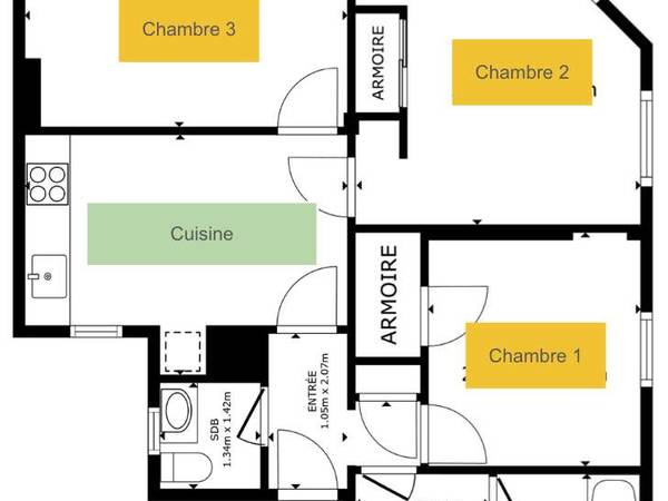 Colocation / Appartement 3 pièces de 57 m², Paris, Rue des Cloys / Photo 13