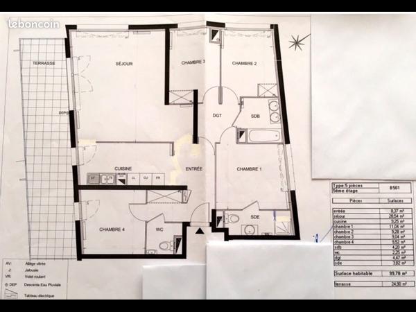 Colocation / Appartement 5 pièces de 100 m², Cergy, Avenue du Ponceau / Photo 2