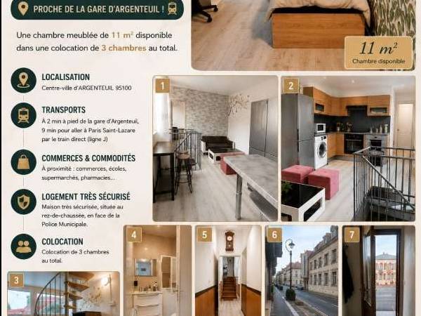Colocation / Maison 3 pièces de 64 m², Argenteuil, Rue Paul Vaillant Couturier / Photo 2