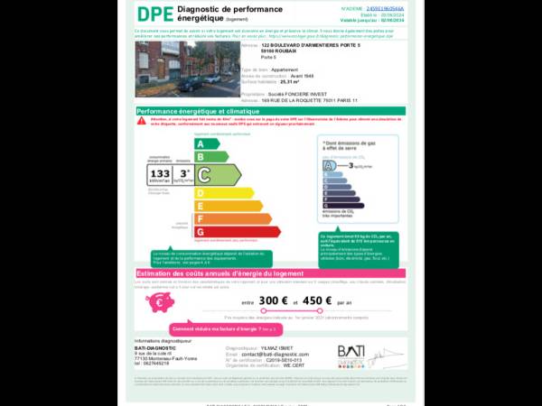 Location / Appartement 1 pièce de 25 m², Roubaix, Bd d'Armentières / Photo 4