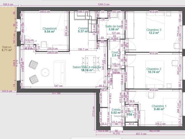 Colocation / Appartement 5 pièces de 80 m², Rennes, Rue Charles de Kergariou / Photo 8