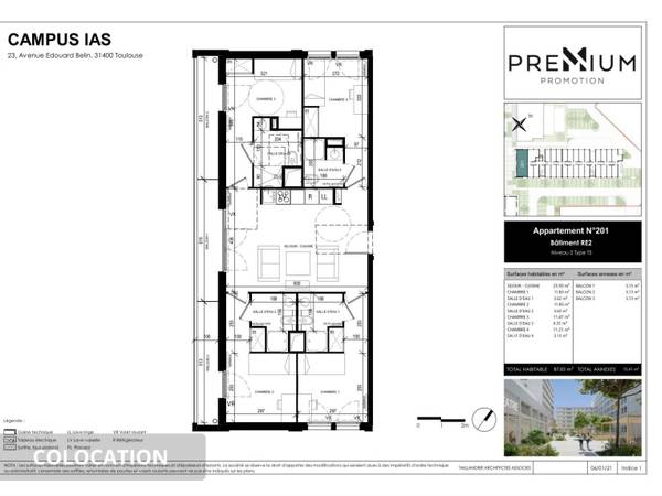Colocation / Appartement 5 pièces de 86 m², Toulouse, Avenue Edouard Belin / Photo 2