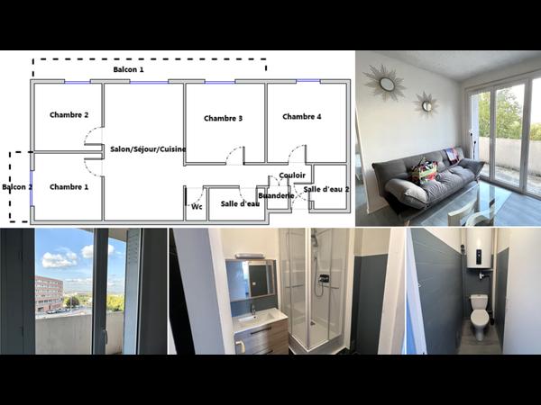 Colocation / Appartement 5 pièces de 75 m², Toulouse, Avenue Léon Blum / Photo 3