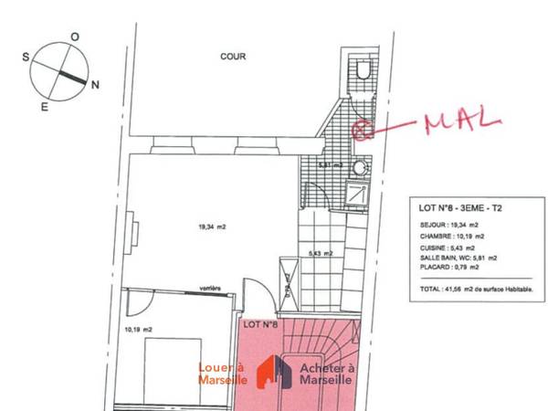 Location / Appartement 2 pièces de 32 m², Marseille, Rue de Rome / Photo 4