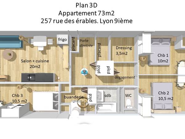 Colocation / Appartement 4 pièces de 73 m², Lyon, Rue des Érables / Photo 7