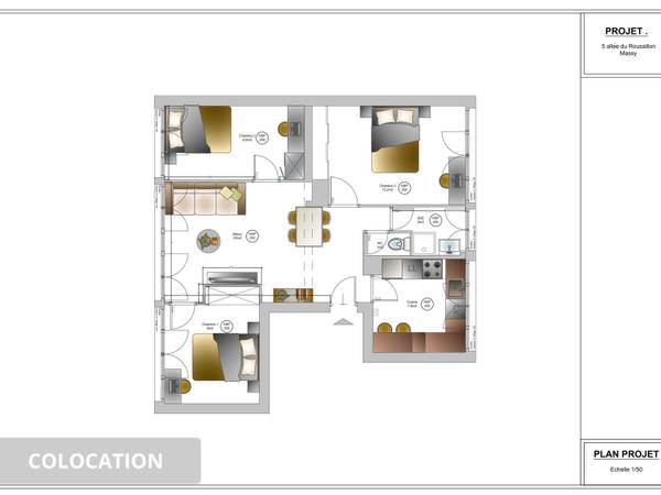 Colocation / Appartement 4 pièces de 60 m², Massy, Allée du Roussillon / Photo 2