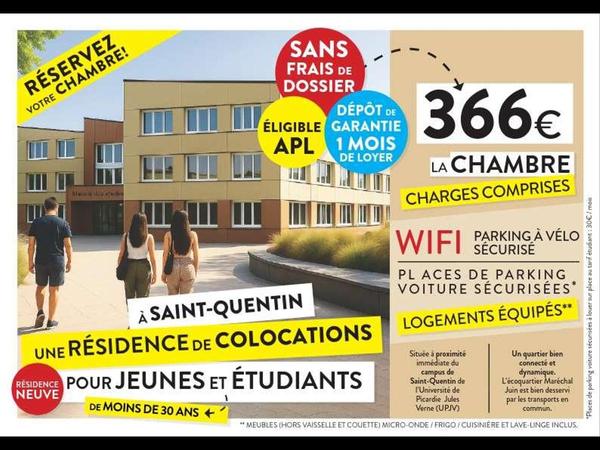 Colocation / Appartement 2 pièces de 25 m², Saint-Quentin, Allée Marguerite Yourcenar / Photo 3